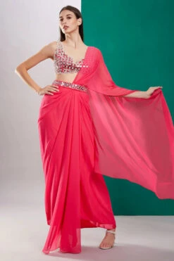 Pink Mirror Drape Saree