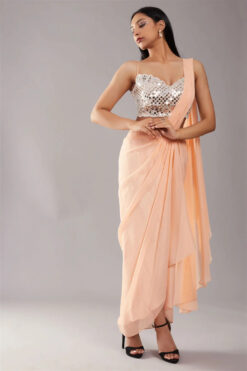 Peach Mirror Drape Saree -Lillys Clothing Shop pmk sku ds 2206 3