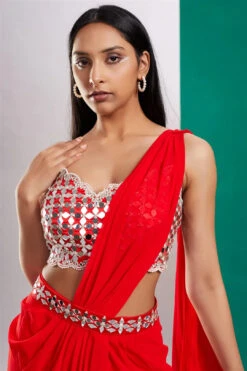 Red Mirror Drape Saree -Lillys Clothing Shop pmk sku ds 2207 3