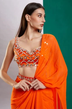 Orange Mirror Drape Saree -Lillys Clothing Shop pmk sku ds 2211 3
