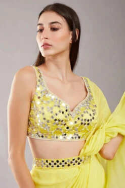 Lime Yellow Mirror Drape Saree -Lillys Clothing Shop pmk sku ds 2212 3
