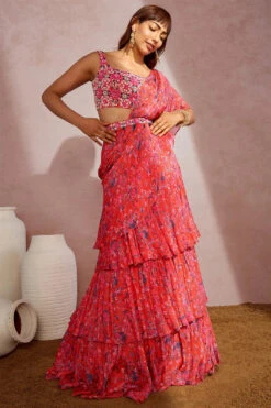 Coral Frill Layered Saree