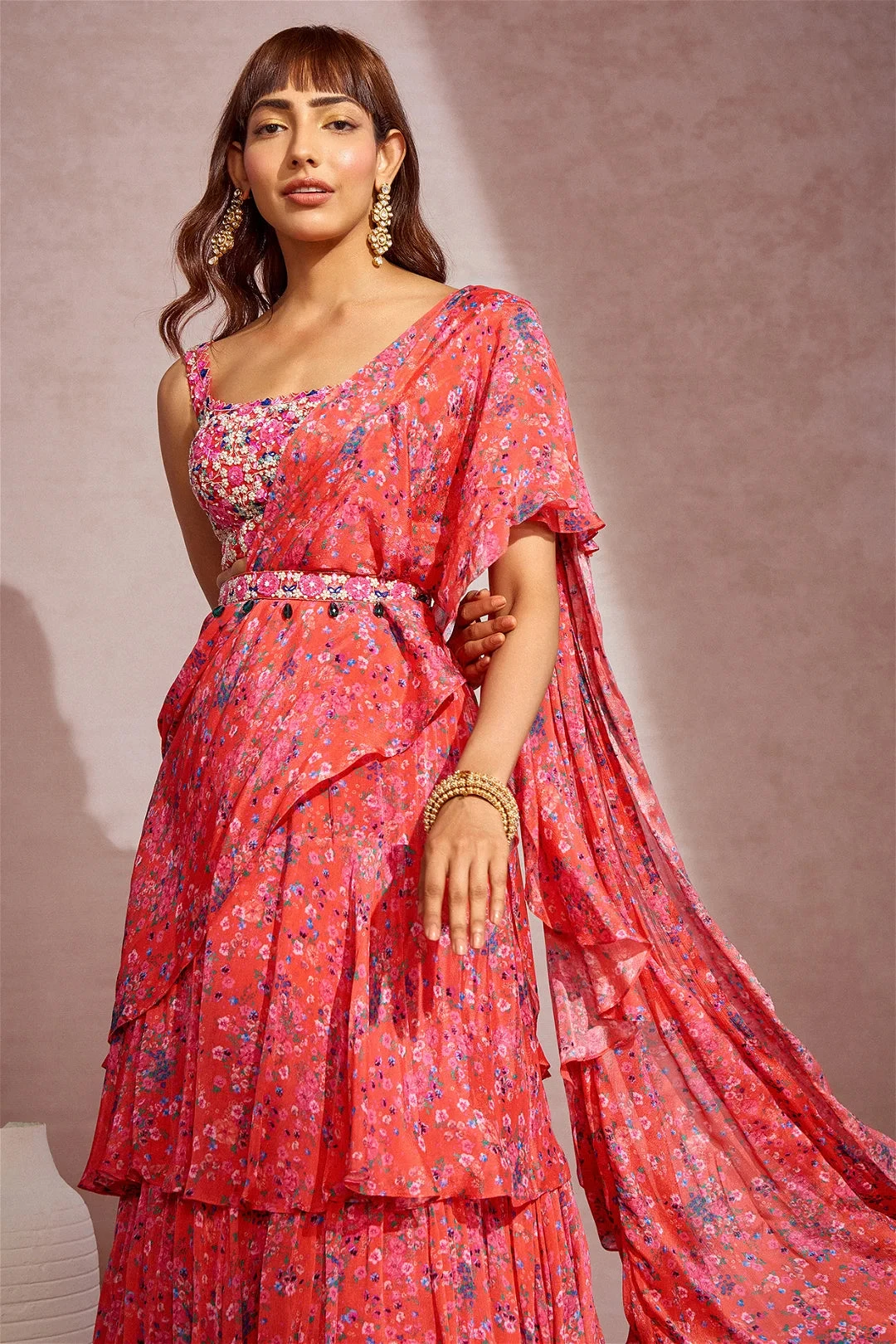 Coral Frill Layered Saree 3 Coral Frill Layered Saree - Image 3