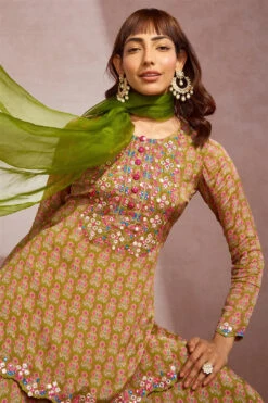 Olive Green Kurta Set -Lillys Clothing Shop prnt ol.grn kurta sharara 2