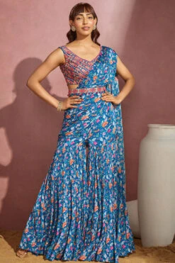 Royal Blue Sharara Saree -Lillys Clothing Shop prnt r.blue floral sharara saree 1 d9480052 490f 4fef a714 ba973988c6d9