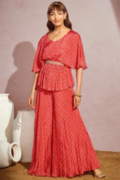 Red Flared Peplum Sharara -Lillys Clothing Shop prnt red flared peplum shr 1 3e25df99 06f1 4c51 99a9 58e72e63908e