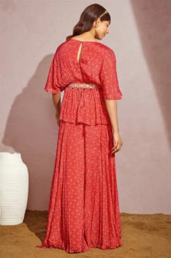 Red Flared Peplum Sharara -Lillys Clothing Shop prnt red flared peplum shr 3