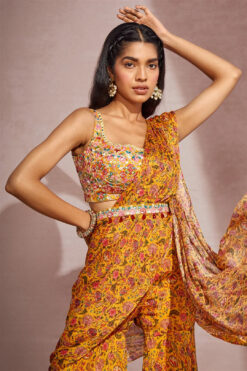 Yellow Paisely Sharara Saree -Lillys Clothing Shop prnt ylw paisley sharara saree 2