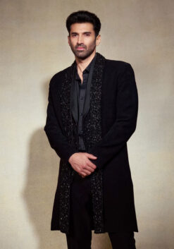 Aditya Roy Kapur In Our Black Double Layered Indo Western Jacket With Shirt And Pant