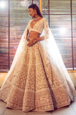 White Raw Silk Embroidered Lehenga Set