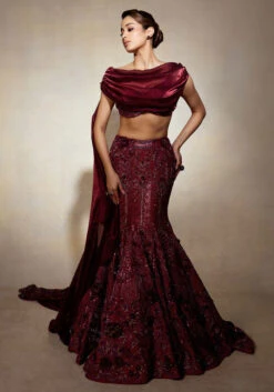 Wine Opulent Fish Cut Lehenga And Embellished Jacket Duo 13 Wine Opulent Fish Cut Lehenga And Embellished Jacket Duo -Lillys Clothing Shop rgg