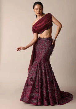 Wine Opulent Fish Cut Lehenga And Embellished Jacket Duo 8 Wine Opulent Fish Cut Lehenga And Embellished Jacket Duo -Lillys Clothing Shop rheh