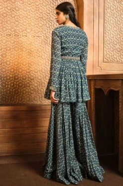 Navy Ikat Peplum Sharara Set -Lillys Clothing Shop rj navy ikkat pplm shr 4pc 2