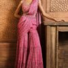 Pink Persian Printed Draped Sharara Saree -Lillys Clothing Shop rj pink prsn shra saree 3pc 1