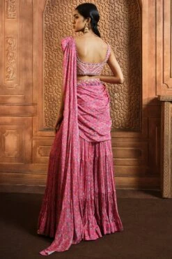 Pink Persian Printed Draped Sharara Saree -Lillys Clothing Shop rj pink prsn shra saree 3pc 2