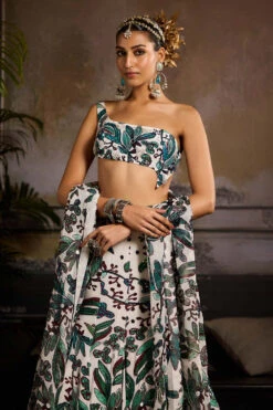 White And Teal Print And Highlighted Lehenga Set -Lillys Clothing Shop rn image picker lib temp 0c32fef9 ddbb 44fb bc93 3a45f14b8460