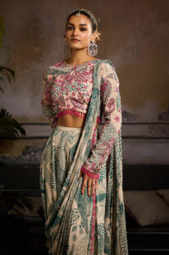 Beige & Teal Print And Highlighted Saree Set 7 Beige & Teal Print And Highlighted Saree Set -Lillys Clothing Shop rn image picker lib temp 4304484b 576d 4346 81bb 52f753340d94