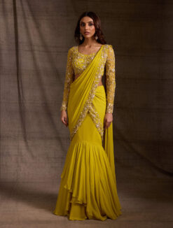 Evelyn - Lime Pre Draped Saree