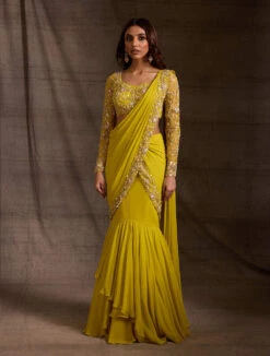 Evelyn - Lime Pre Draped Saree
