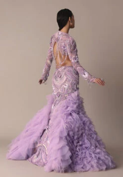 Lavender 3D Ruffle Fish Cut Skirt And Crystal Blouse Set -Lillys Clothing Shop rsjn