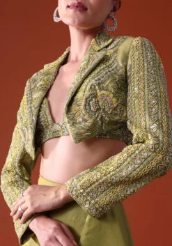 Citrus Green Draped Slit Skirt With Embroidered Short Jacket -Lillys Clothing Shop rsnh