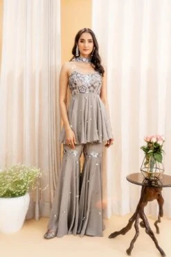 Floral Peplum And Gharara Set