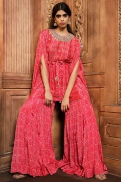 Vermillion Red Kaftan With Kali Sharara