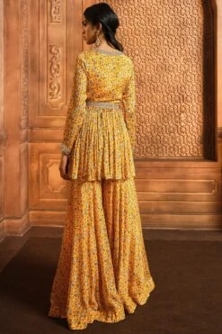 Yellow Floral Peplum Sharara Set -Lillys Clothing Shop sny ylw pplm shr 4pc 2