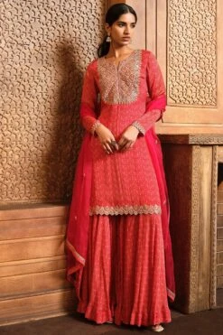 Red Ikat Dori Kurta Sharara Set