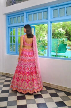 Fushcia Pink Circles Lehenga -Lillys Clothing Shop srfz Fushcia pink circular lehenga 4