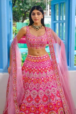 Fushcia Pink Circles Lehenga -Lillys Clothing Shop srfz fushcia pink circular lehenga 2