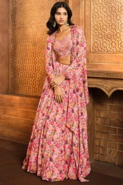 Pink Watercolor Printed Cape Skirt Set -Lillys Clothing Shop srfz pink prnt cape skrt 3pc 1