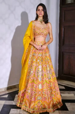 Yellow Floral Silk Lehenga