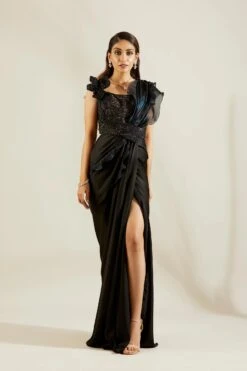 Jade Black Fril Organza Saree