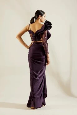 Purple One Off Shoulder Saree Gown 8 Purple One Off Shoulder Saree Gown -Lillys Clothing Shop st feb. 2021 ADAARA COUTURE 8159