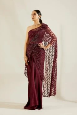 Wine Heavy Crystal Drape Saree -Lillys Clothing Shop st feb. 2021 ADAARA COUTURE 8236