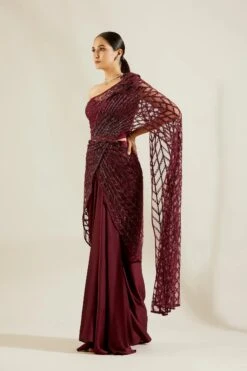 Wine Heavy Crystal Drape Saree -Lillys Clothing Shop st feb. 2021 ADAARA COUTURE 8246