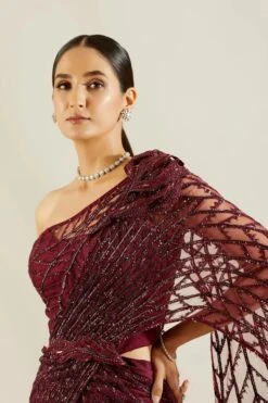Wine Heavy Crystal Drape Saree -Lillys Clothing Shop st feb. 2021 ADAARA COUTURE 8252