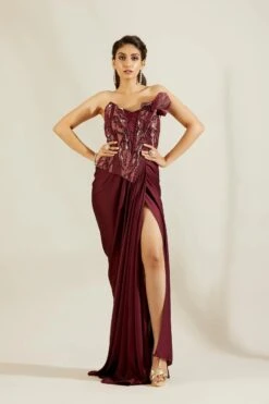 Sculpted Wine Corset Saree