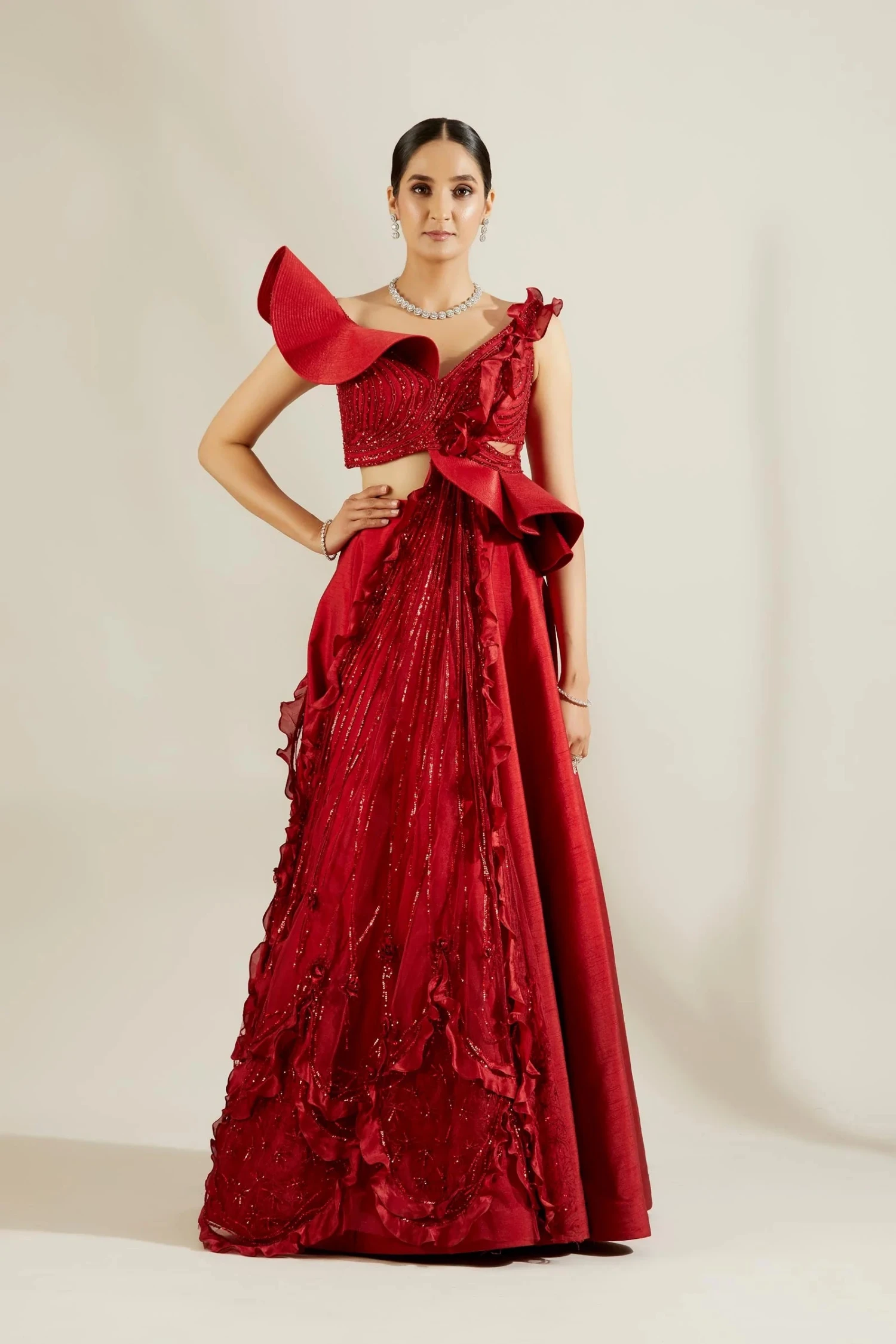 Brill Crimson Sculpted Blouse And Skirt 1 Brill Crimson Sculpted Blouse And Skirt