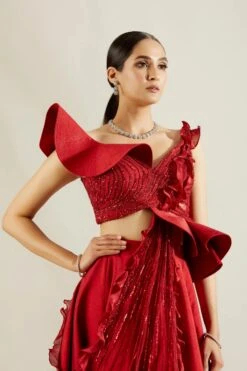 Brill Crimson Sculpted Blouse And Skirt 10 Brill Crimson Sculpted Blouse And Skirt -Lillys Clothing Shop st feb. 2021 ADAARA COUTURE 8583