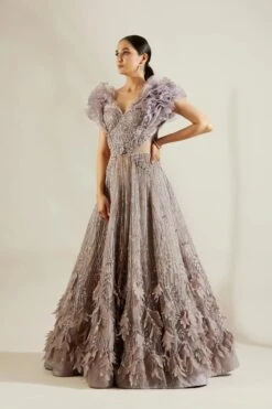 Peri Winkle Leaf Ruffle Ball Gown -Lillys Clothing Shop st feb. 2021 ADAARA COUTURE 8735