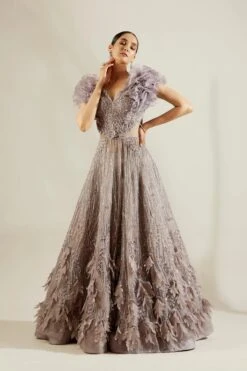 Peri Winkle Leaf Ruffle Ball Gown -Lillys Clothing Shop st feb. 2021 ADAARA COUTURE 8736