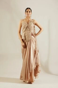 Tuscany Gold Peplum Blouse With Dhoti