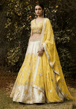 Yellow Hand Embroidered Lehenga Set