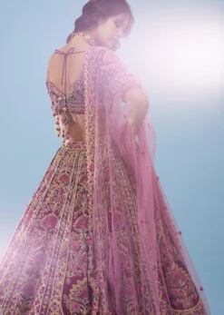 Tara Sutaria Accentuating Kalki Bridal Couture, Blood Red Heavily Embroidered Florid Lehenga Set -Lillys Clothing Shop tara sutaria accentuating kalki bridal couture rumba red he sg127243 1