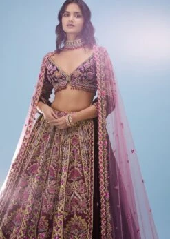 Tara Sutaria Accentuating Kalki Bridal Couture, Blood Red Heavily Embroidered Florid Lehenga Set -Lillys Clothing Shop tara sutaria accentuating kalki bridal couture rumba red he sg127243 5