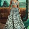 Teal Leather & Mirror Lehenga Set