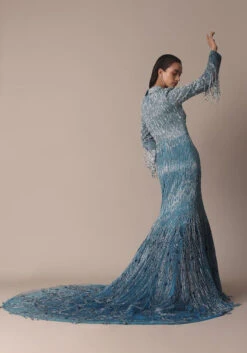 Blue Fish Cut Ombre Trail Embroidered Gown -Lillys Clothing Shop tghtjh