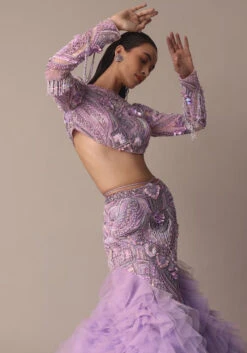Lavender 3D Ruffle Fish Cut Skirt And Crystal Blouse Set -Lillys Clothing Shop ththtj
